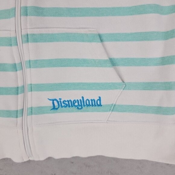 Disney Parks Sweatshirt Girls L Aqua Striped Full Zip Disneyland Minnie Mickey - Picture 2 of 16